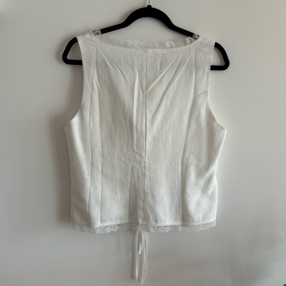 Commense Tied Lace Trim Linen Tank Top - Picture 6 of 6